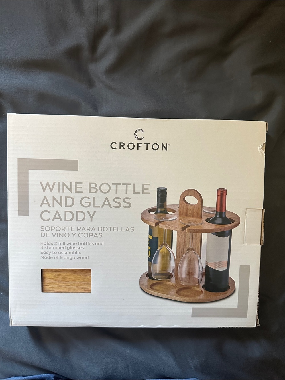 Croton Mango Wood Wine Caddy - Natural Brown